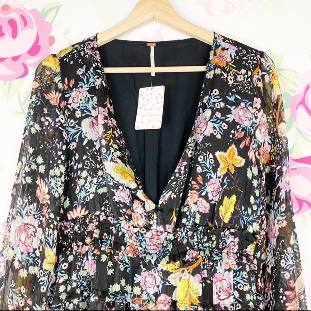 NEW Free People Closer To The Heart Floral V-Neck Long Sleeve Dress M - Picture 3 of 7
